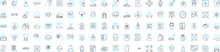 Future technologies vector line icons set. AI, Robotics, BigData, Blockchain, Cybersecurity, Quantum, Augmented illustration outline concept symbols and signs