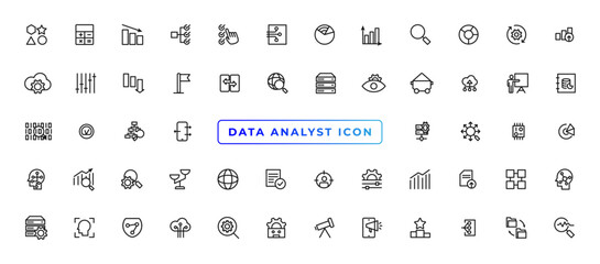 Data Analytic thin line icon set. Data Analysis editable stroke icons. Data analytics, mining, optimization, processing, statistic, monitoring, analysis