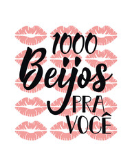 Sticker - 1000 kisses for you in Portuguese. Lettering. Ink illustration. Modern brush calligraphy. 1000 beijos para voce