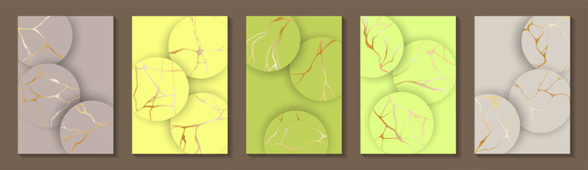 Wall Mural - Kintsugi art gold brocken line patterns vector collection.