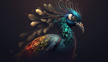 Naklejka na meble Peacock abstract wallpaper. Contrast background Peafowl in vivid colors generative ai