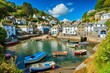 Fishing Village, Polperro, Cornwall, England, Colorful Cottages, Wooden Boats, Vibrant Sky