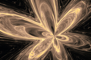 Wall Mural - orange floral pattern of crooked waves on a black background. abstract fractal 3d rendering