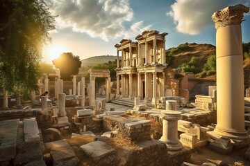 Wall Mural - Temple of Artemis, Ephesus, Majestic, Azure Sky, Towering Columns, Golden Rays.