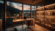 © Alexander - luxury home office with large windows and beautiful sunset views, created by a neural network, Generative AI technology
