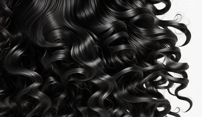 Woman black curly hair isolated on white background. Hyper realistic 3d illustration