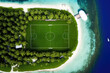 Soccer Field On A Small Island In The Maldives, Top View. Generative AI