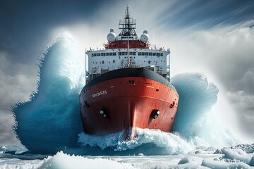 Canvas Print - powerful icebreaker lifting its powerful traction towards sky, created with generative ai