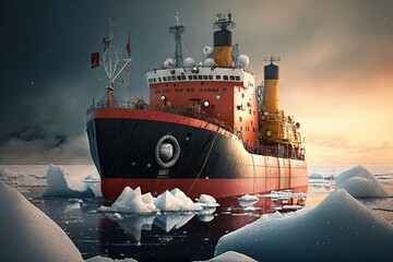 Poster - icebreaker ship for transport and delivery of goods to port, created with generative ai