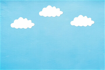 White paper clouds on a paper blue texture background.