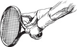 Fototapeta Konie - Hand drawn sketch of a tennis player's hand. Vector illustration.