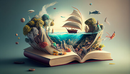 Books imagination, 3d illustration. Generate Ai.