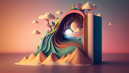 Wall Mural - Books imagination, 3d illustration. Generate Ai.