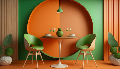 Wall Mural - interior design  orange and  kelly green ,special for restaurant decor -AI Generative 
