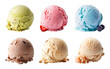 Colorful ice cream scoops on a transparent background. Generative AI