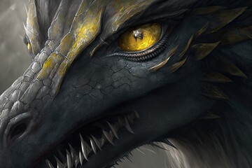 Sticker - close-up of griffin's face, with piercing yellow eyes and razor-sharp teeth, created with generative ai