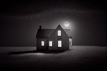 Sticker - pitch-black house, with only the light from the moon and stars shining in through the windows, created with generative ai