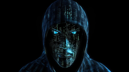 Cyber security digital hacker for corporate security. Digital and coding elements on a black background