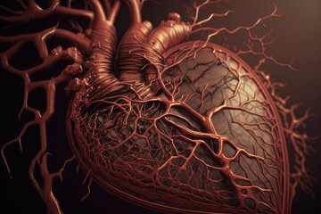 Canvas Print - close-up of beating heart, with intricate veins and arteries visible, created with generative ai