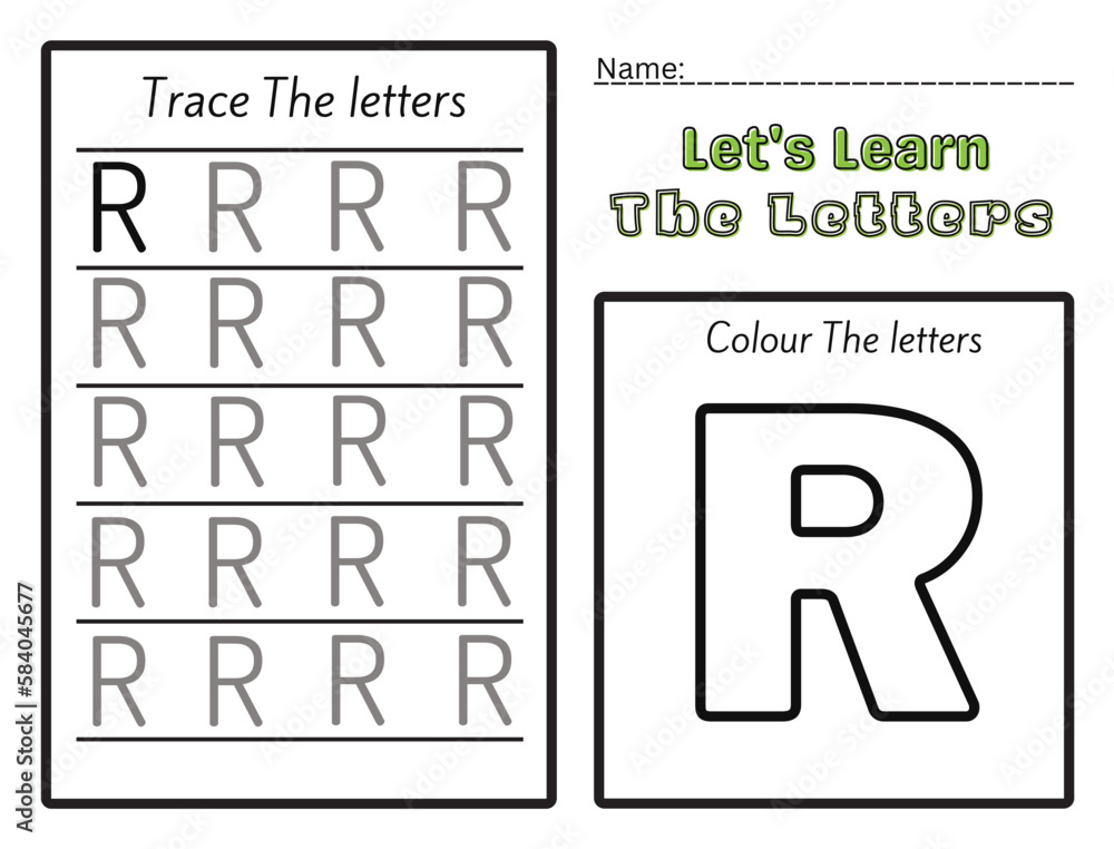 เวกเตอร์ Stock letters r. Learning Kids counting activity. Worksheet ...