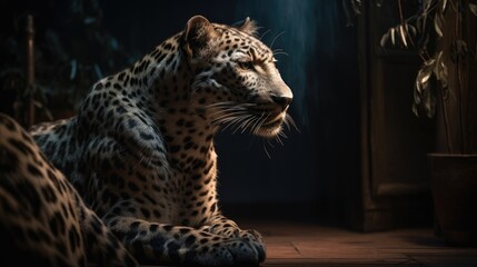 Wall Mural - dramatic scene of a leopard. created with generative ai.