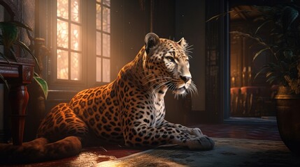 Wall Mural - dramatic scene of a leopard. created with generative ai.