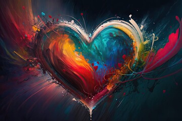 Canvas Print - heart, beating with the pulse of life in vibrant and colorful abstract art, created with generative ai