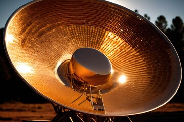 Poster - close-up of a satellite dish antenna, with sunlight shining down on it, created with generative ai