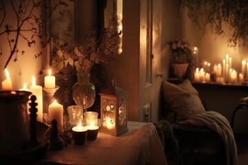 Sticker - relaxing atmosphere and warm light of candles fill the room, creating romantic atmosphere, created with generative ai