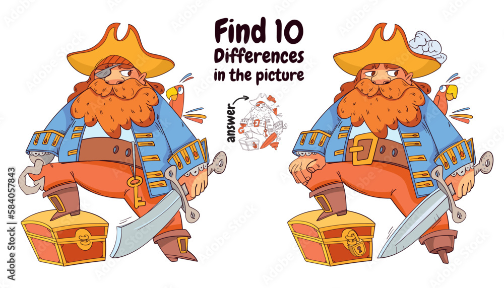 Vetor Pirate. Find 10 differences in the picture. Educational game for ...