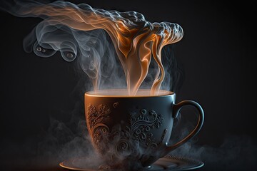 Wall Mural - close-up of hot coffee, with steam rising from the mug, created with generative ai