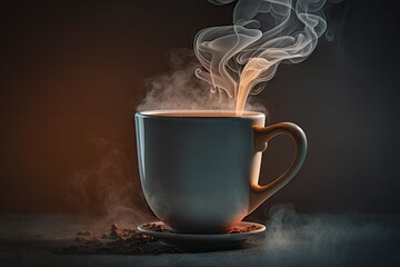 Wall Mural - close-up of smooth iron mug with steam rising from hot beverage, created with generative ai