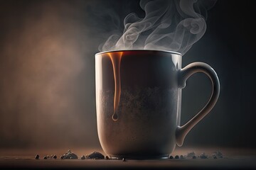 Wall Mural - close-up of smooth iron mug with steam rising from hot beverage, created with generative ai