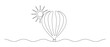 © Olga Rai - Hot air balloon with sun in One continuous line drawing. Travel flying on aerostat in sky logo and divider concept in simple linear style. Editable stroke. Doodle vector illustration