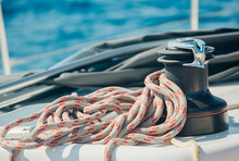 Sailboat Winch And Rope Yacht Detail. Yachting