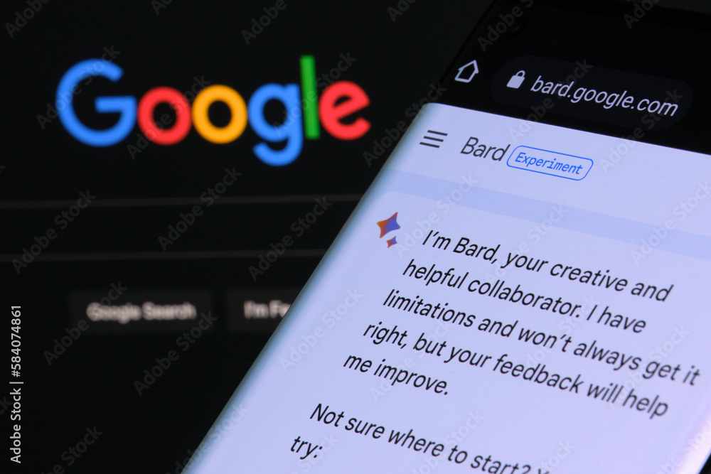 Google Bard AI chatbot. Real example of chat bot seen on the screen of ...