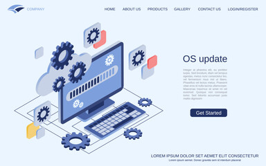 OS update, software upgrade, program installation flat 3d isometric vector concept illustration