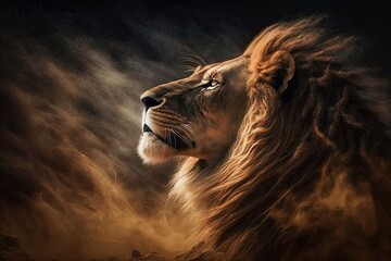 Wall Mural - the majestic roar of the lion king generative ai