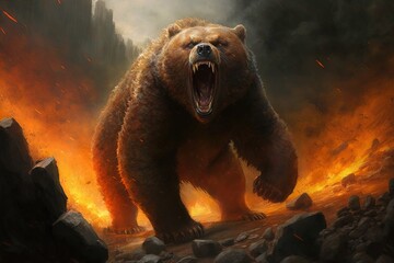 Wall Mural - tremendous terror unleashed: fury of an enraged bear generative ai