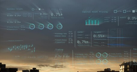 Canvas Print - Animation of financial data processing over cityscape