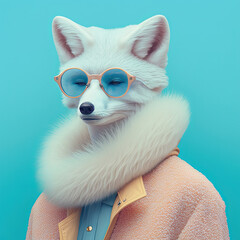 Fashion arctic fox in sunglasses portrait. Generative AI