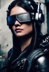 Wall Mural - portrait of a sci-fi cyberpunk girl. high-tech futuristic woman from the future. generative ai art.