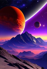 Wall Mural - a deserted abstract colorful alien landscape. alien planets during sunrise. generative ai art.