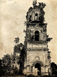 old abandoned church temple illustration in grunge vintage style