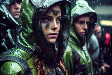 Wall Mural - a portrait of people in cyberpunk science fiction. high-tech futuristic people from the future. gene