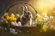 Illustration of an easter bunny sitting in a basket