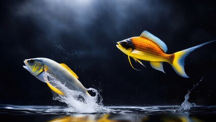 Beautiful Fish swimming in dark water. Isolated on black background, VFX shot. AI Generated.