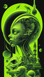 © Kelly Cree - Neon Green Alien Collage Pop Culture Invasion UFO Spaceship Generative AI