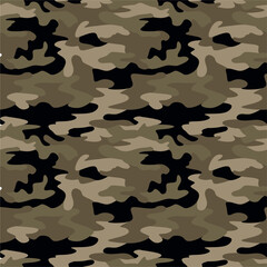 Vector seamless pattern of military camouflage. Texture for design and print. Army forest hide. Khaki green for soldiers and hunting. Gray for soldiers, hunting. Hide in the forest.