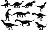 Fototapeta Dinusie - Dinosaur silhouettes set. Set of dinosaur icons. Dinosaur vector illustrations set.